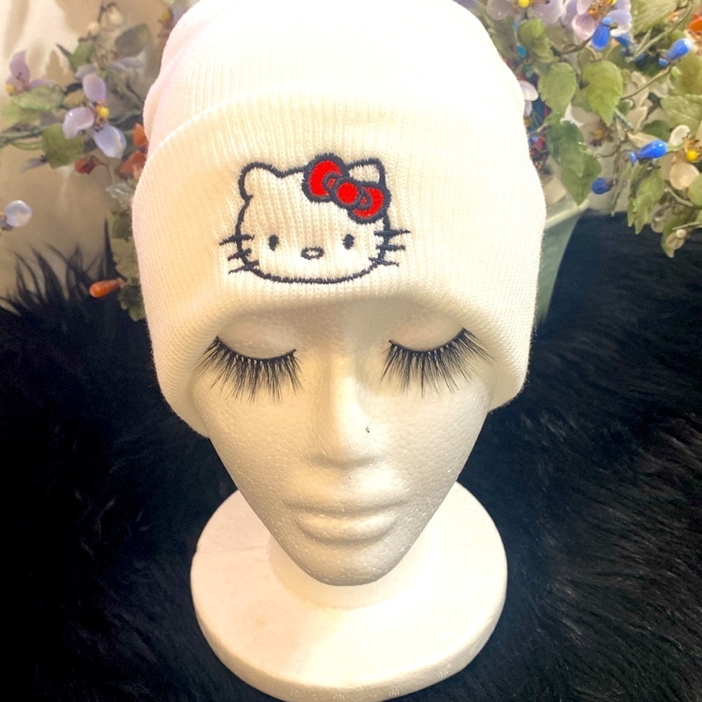 Hello Kitty white beanie Sanrio white Hello kitty ski bow kawaii snowboarding - Picture 7 of 7